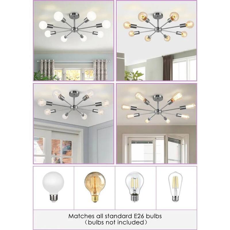 8-Light Modern Industrial Linear Sputnik Semi-Flush Mount Light