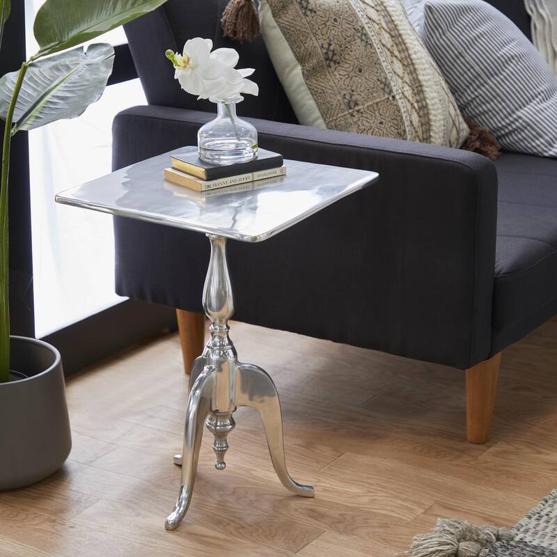 Aluminum Metal Side End Accent Table - Silver - Roche River Decor