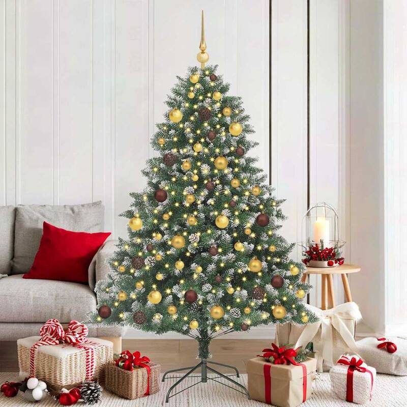 vidaXL Artificial Christmas Tree Green - Green with LEDs and gold/bronze balls - 6 Foot