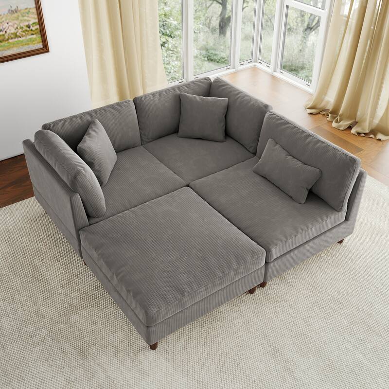 112" W Modern Upholstered Corduroy Modular Sectional Sofa