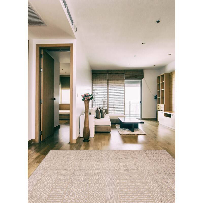 ECARPETGALLERY Hand Loomed Elysian Khaki Viscose, Wool Rug - 8'4 x 9'9