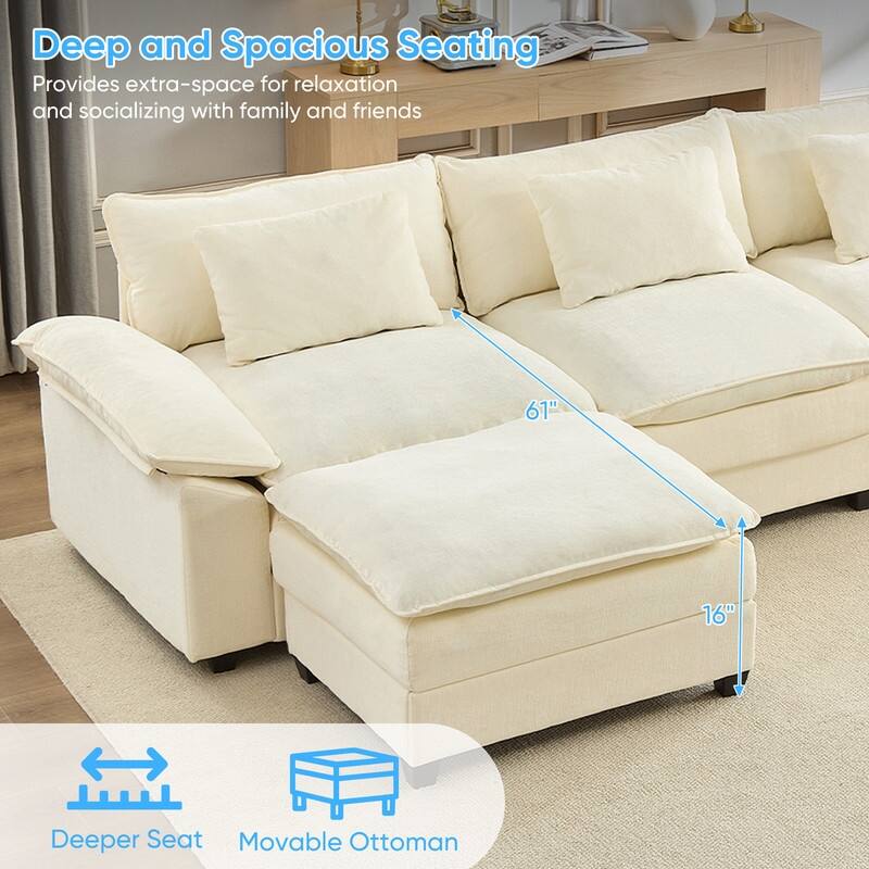 Modern 156''Oversized U-Shaped Modular Sectional Sofa with 2 Ottomans,6-Seat Cloud Couch,Chenille Sofa Sleeper Deep Seat Couches