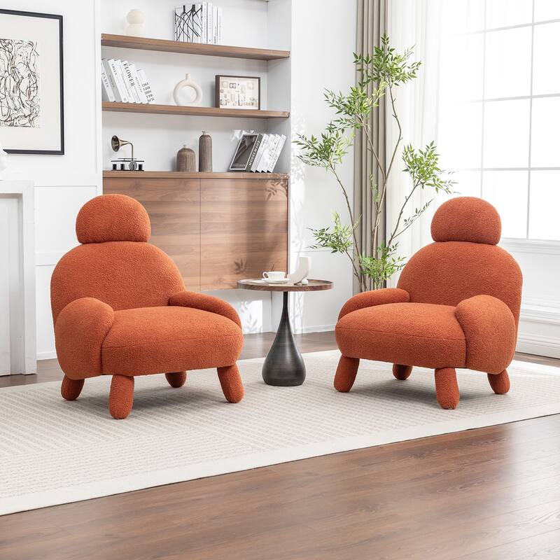 SEYNAR Modern Faux Sherpa Upolstered High Back Armless Accent Chair - Orange