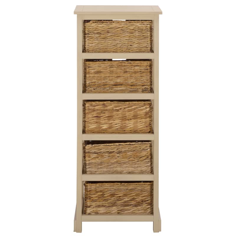 SAFAVIEH Faith Distressed Black 5-Drawer Wicker Basket Storage Tower - 17.3" x 13.4" x 46.1" - 17"W x 13"D x 46"H