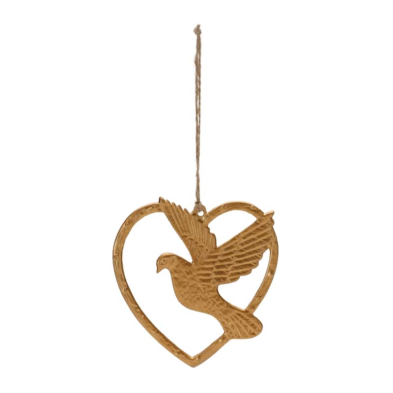 Metal Heart and Dove Outline Ornament (Set of 12)
