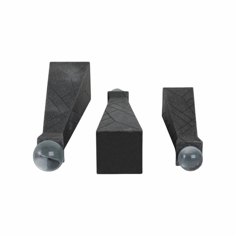 Resin Glass Obelisk Decorative Objects (Set of 3) - 14/12/10" Black - 3" x 3" x 14"