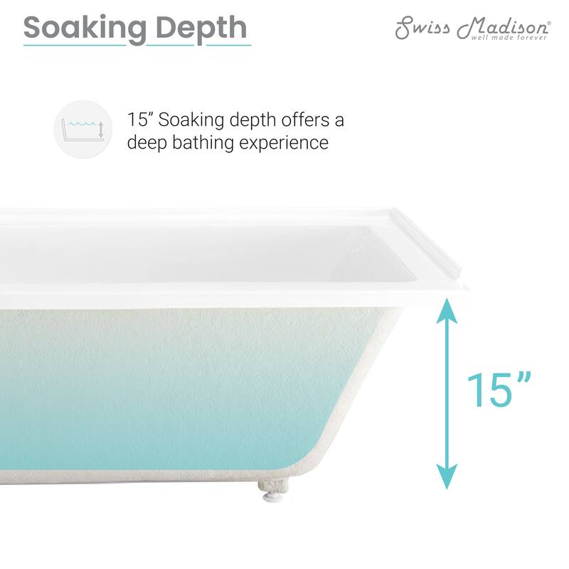 Swiss Madison Voltaire Acrylic Left-Hand Drain with Tile Flange Rectangular Alcove Bathtub
