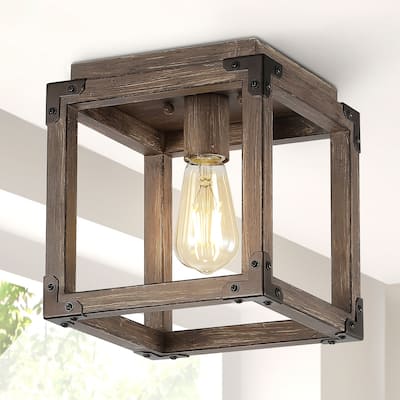 Marais 8" Iron Rustic Farmhouse LED Flush Mount, Brown by JONATHAN Y