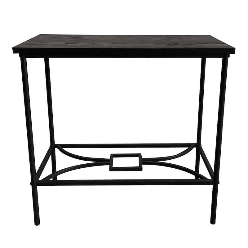 Modern Side Accent Table, Black Metal & Wood
