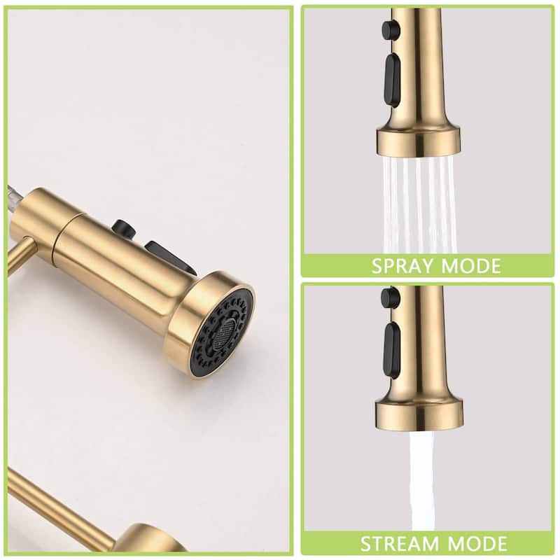 Commercial Kitchen Sink Faucet Brushed Gold Single Hole Kitchen Faucets With Pull Down Sprayer Stainless Steel Basin Laundry Tap