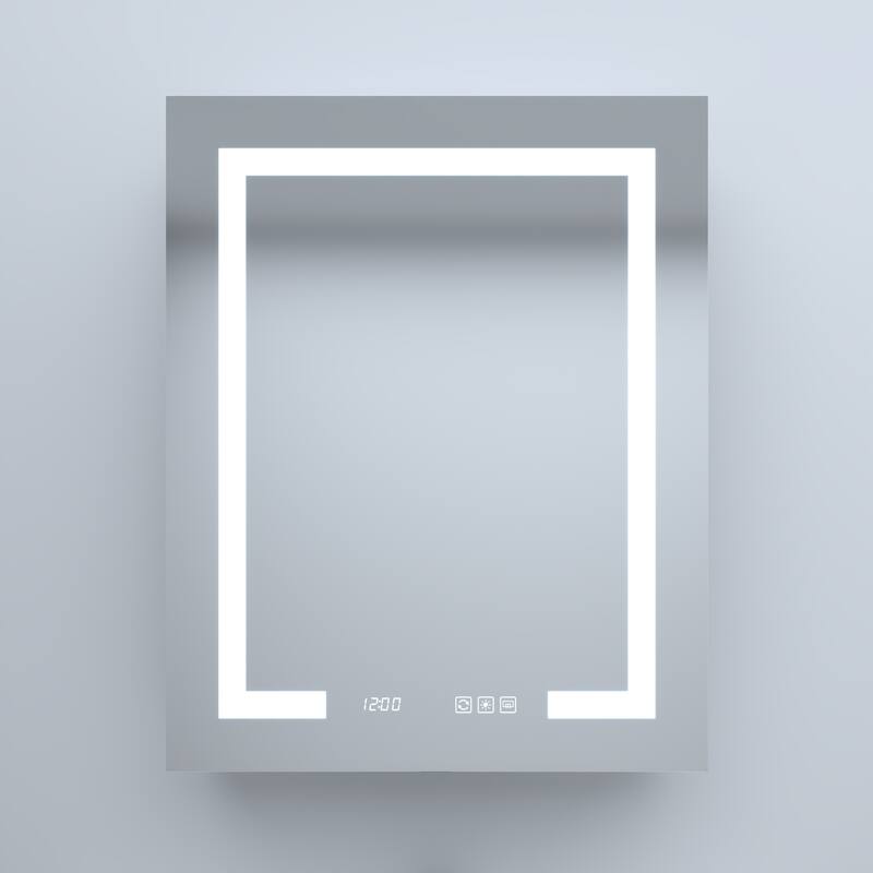 Rectangular Aluminum Recessed/Surface Mount Medicine Cabinet in Silver with Mirror LED and Clock