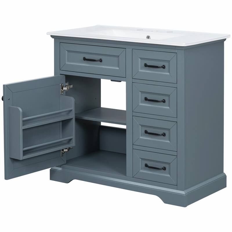 36" Bathroom Vanity with Sink, Tip-out Drawers & Soft-Close Door Hinges