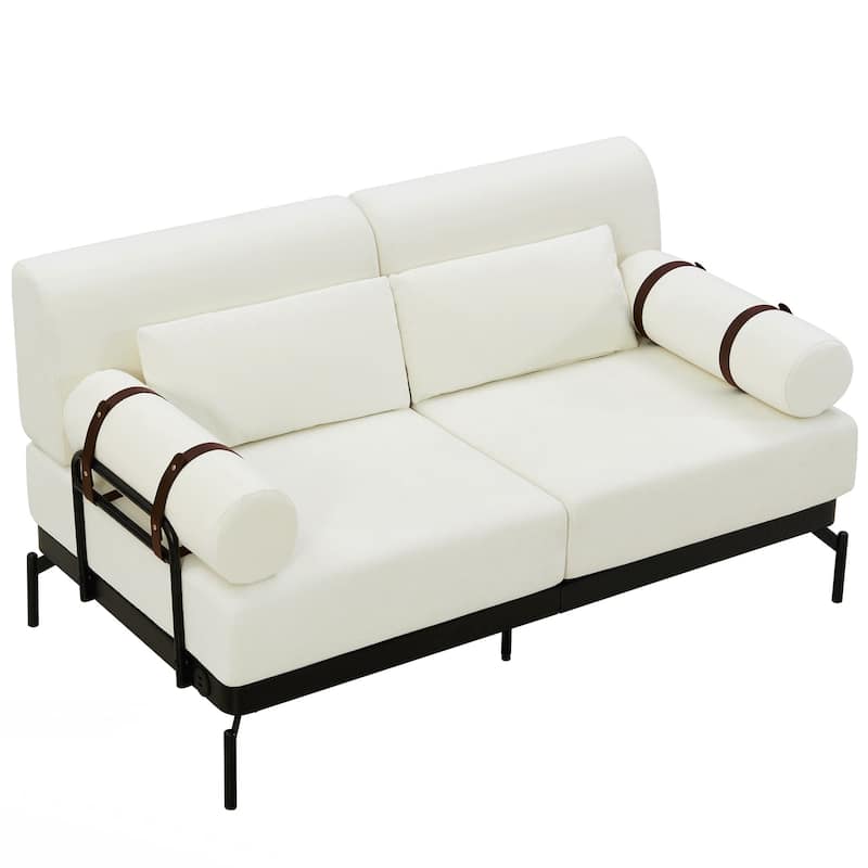 Modern Loveseat Sofa 59" Sofa Couch 2-Seater Sofa with Flexible USB Ports , Unique Cylindrical Armrests for Living Room