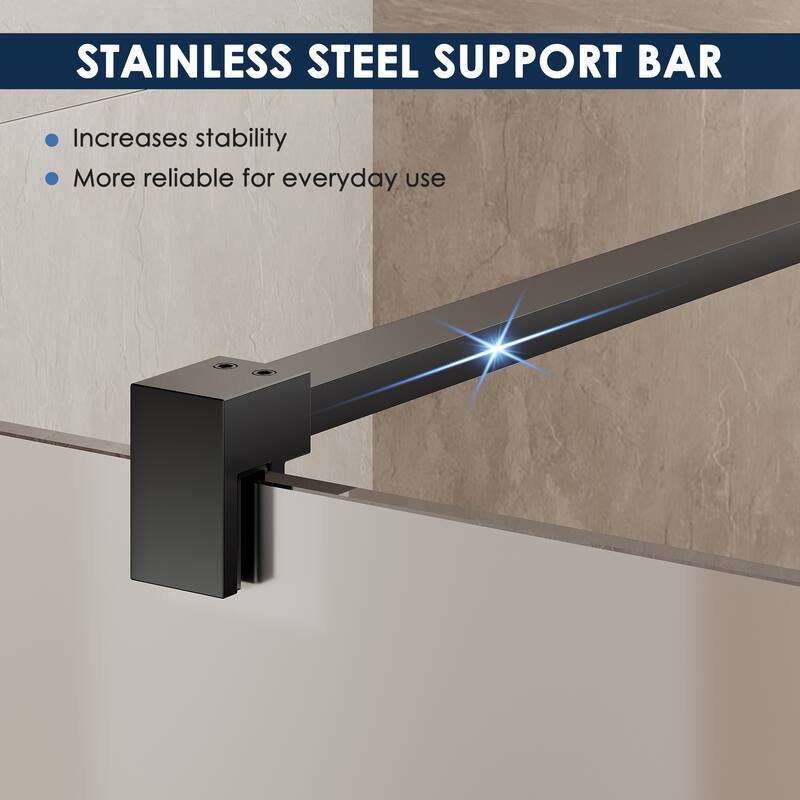 Elegant Frameless Fixed Glass Panel Shower Door 72inch High with 5/16inch Clear Tempered Glass Black Aluminum