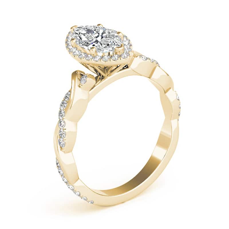 Auriya 14k Yellow Gold Lab Grown Marquise Diamond Halo Engagement Ring 0.50 to 5.00 ct. tw. (F-G VS)