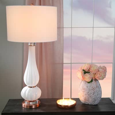 Glass 37" Textured Double Gourdtable Lamp, White 37.0"H - 18.0" x 18.0" x 37.0"