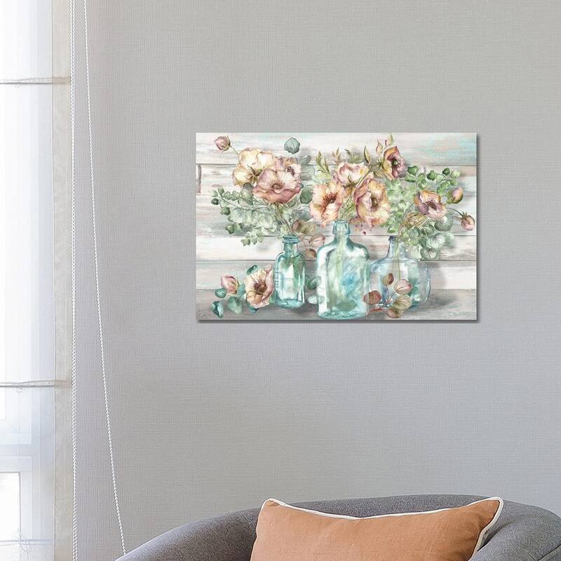 iCanvas "Blush Poppies & Eucalyptus In Bottles Landscape" by Tre Sorelle Studios Canvas Print - 18x26x1.5