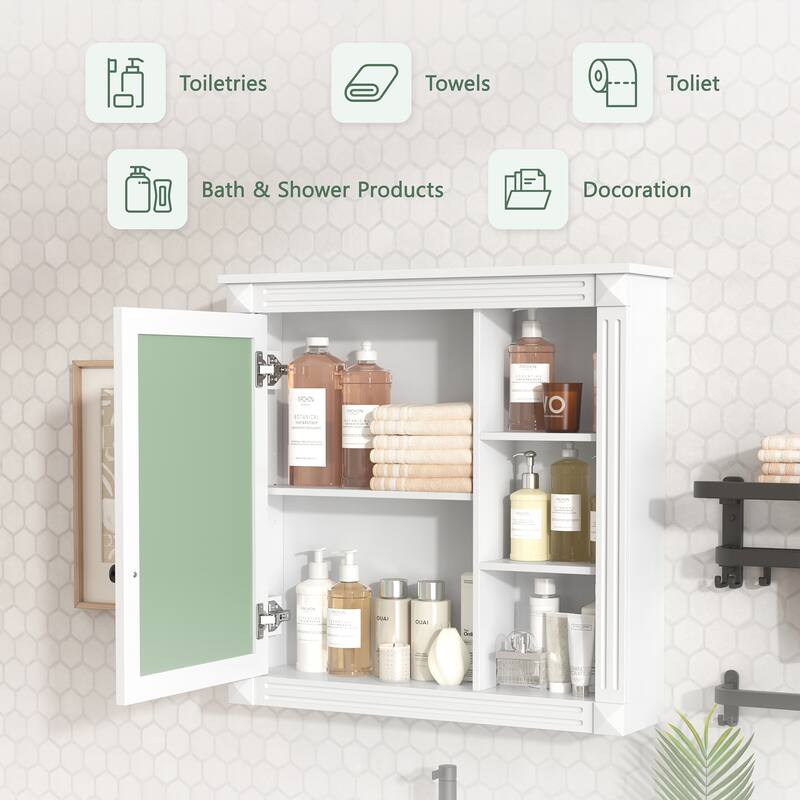Wall Mounted Bathroom Medicine Cabinet with Mirror and Storage Shelf