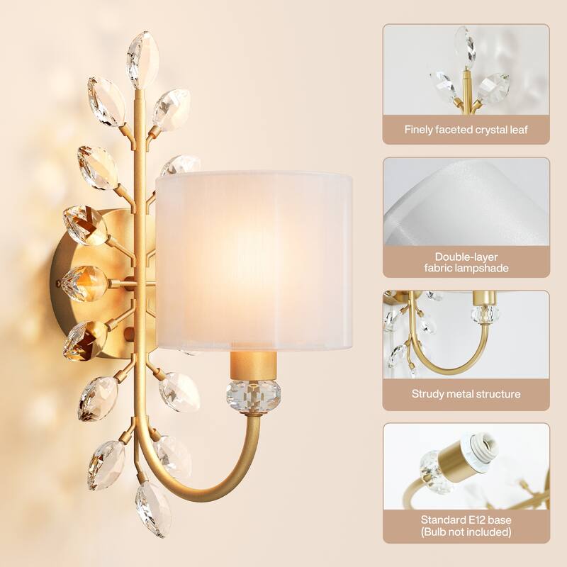 Crystal Wall Sconce with 2-Tier Shade, Bathroom Vanity Light - 5.5'' W × 9.1'' D × 15.9'' H
