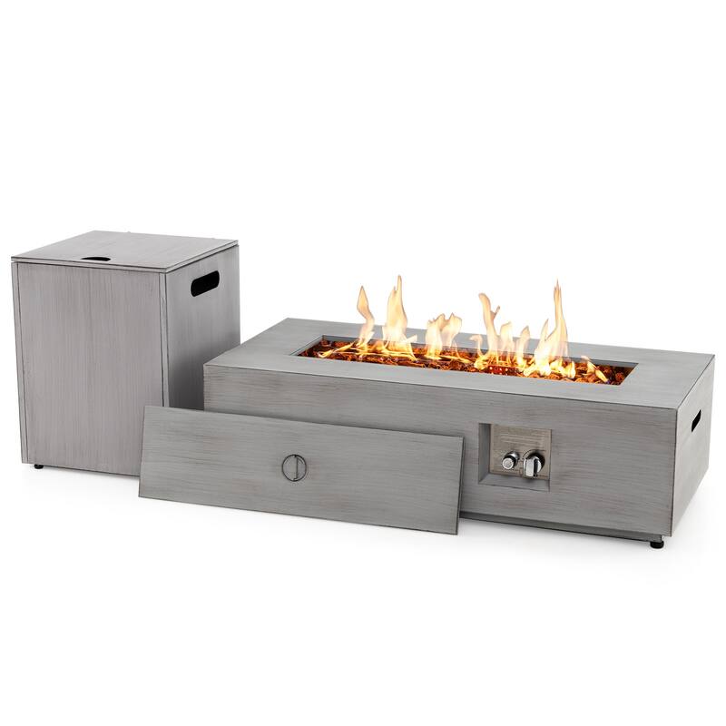 Gymax 42'' Outdoor Rectangular Fire Table 50,000 BTU Propane Gas Fire - Grey
