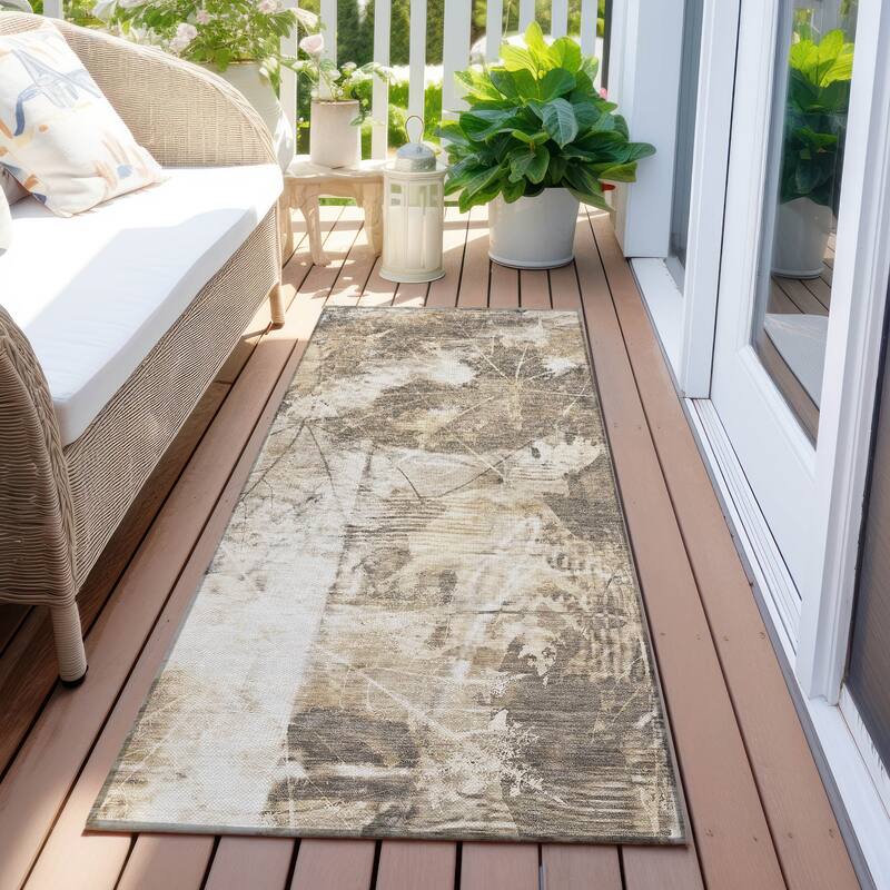 Machine Washable Indoor/ Outdoor Foilage Chantille Rug - Beige - 2'3" x 7'6"