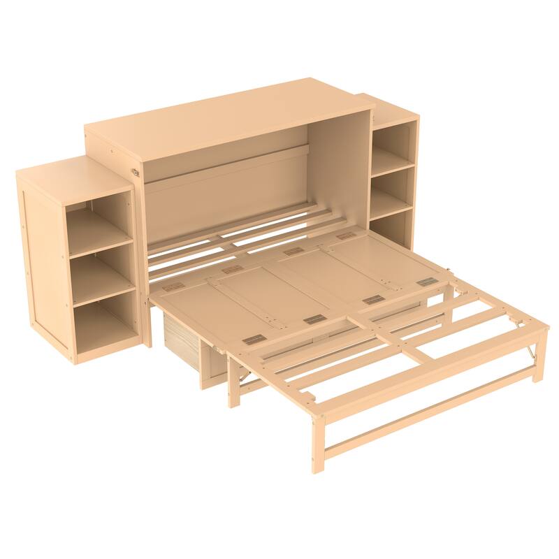 Roomfitters Murphy Bed with Storage Drawers and Shelves, Solid Wood Wall Bed Cabinet