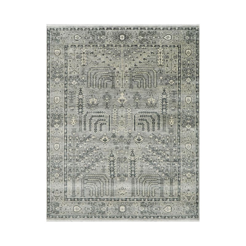 Hand Knotted Gray Turkish Oushak Wool Traditional Oriental Area Rug - 7' 11'' x 10'