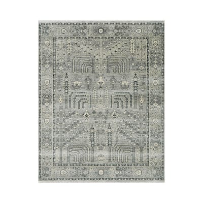 Hand Knotted Gray Turkish Oushak Wool Traditional Oriental Area Rug - 7' 11'' x 10'
