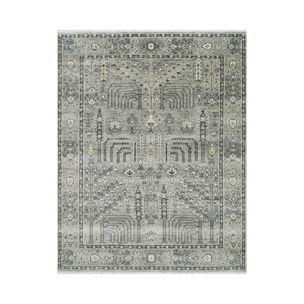 Hand Knotted Gray Turkish Oushak Wool Traditional Oriental Area Rug - 7' 11'' x 10'