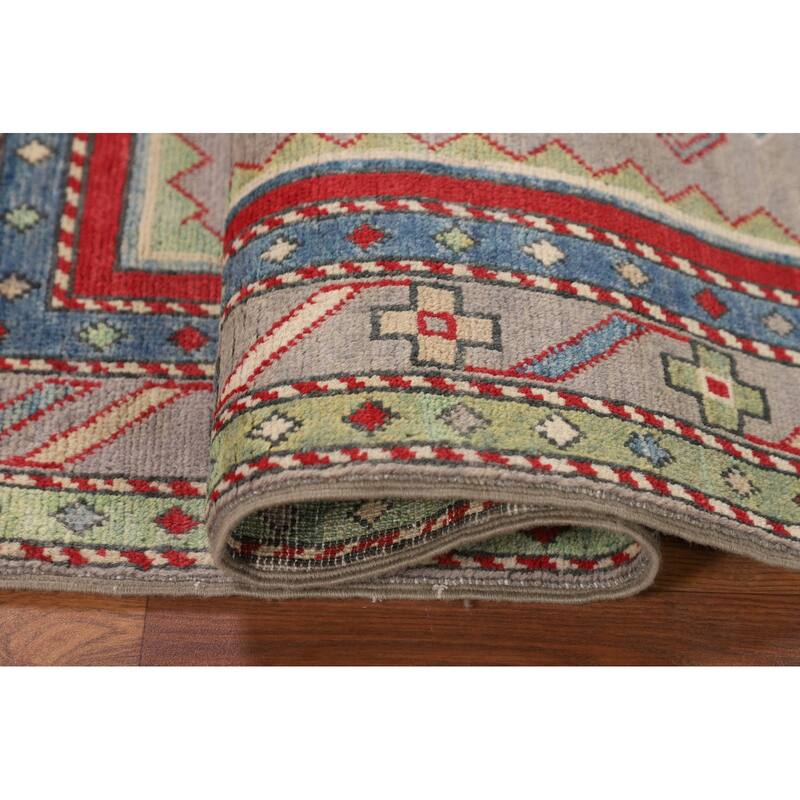Kazak Foyer Rug Handmade Traditional Grey Wool Carpet - 3'4" x 4'9"