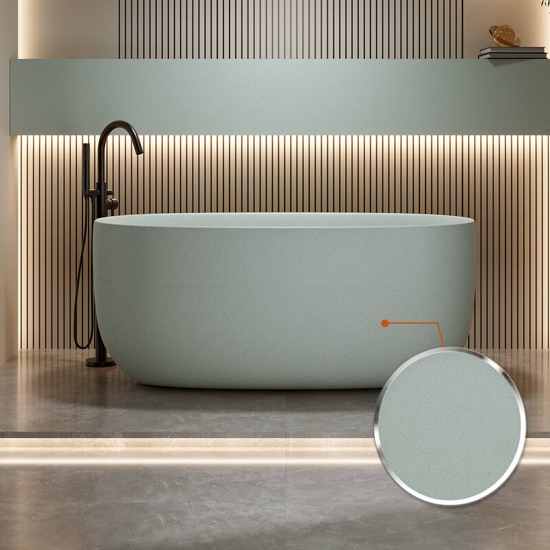 Solid Surface Freestanding Soaking Bathtub with Center Drain and Pop-up Drain, Modern Tubs with Overflow