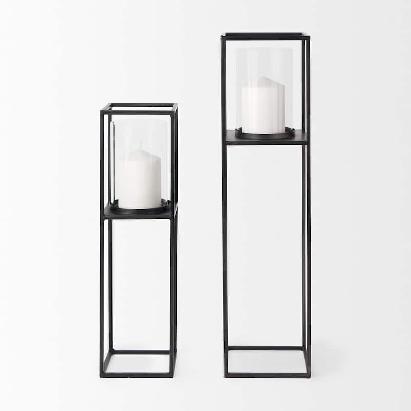 Cindy Matte Black Metal With Hurricane Glass 5 Candle Holder