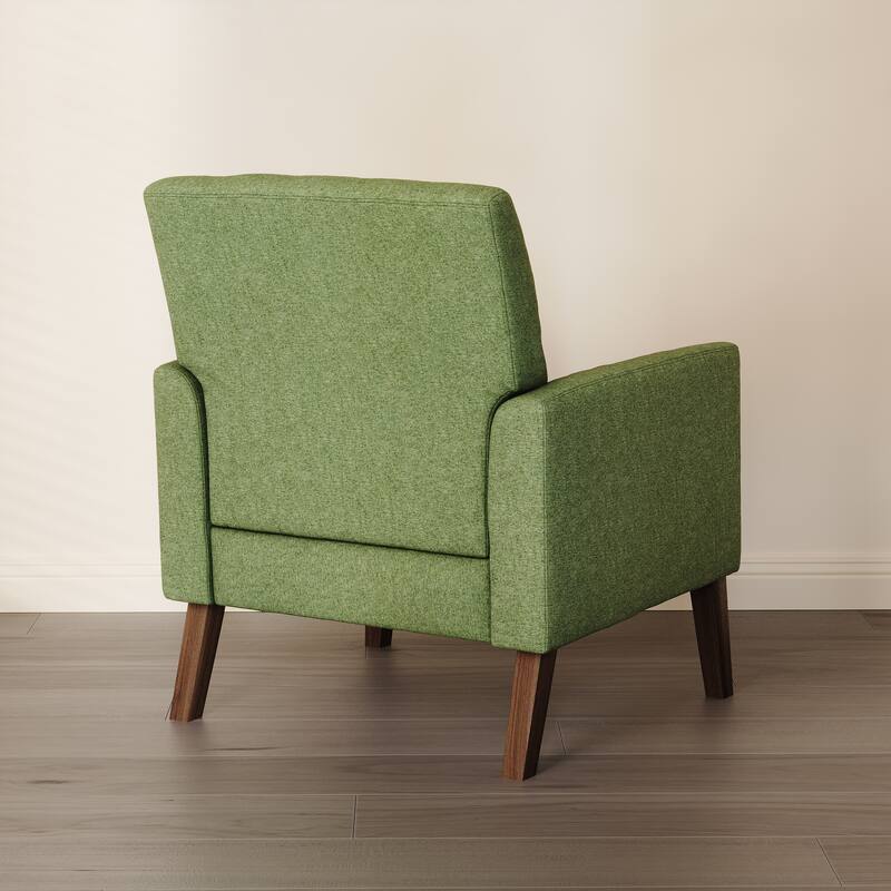 Modern Upholstered Accent Chair with Tufted Backrest and Solid Wood Legs Living Room Armchair