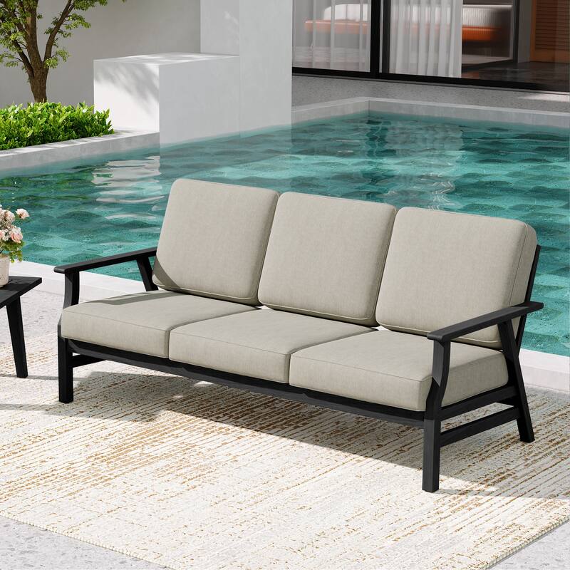 Teak Frame Outdoor Loveseat Daybed with Water-Resistant Cushions.
