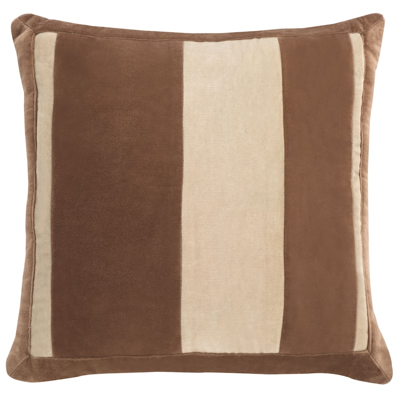 SAFAVIEH Home Jinnie 18-inch Square Khaki/Ivory Cotton Velvet Blend Decorative Throw Pillow