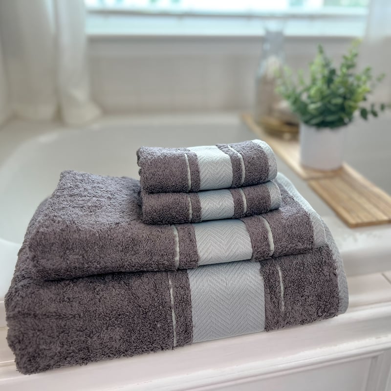 KAFTHAN Textile Fishbone Turkish Cotton Bath Towels (Set of 4) - 59"L x 35"W x 0.5"H
