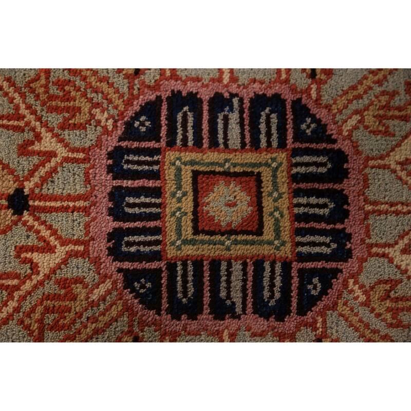 Blue Geometric Heriz Serapi Indian Area Rug Handmade Wool Carpet - 8'9"x 11'11"