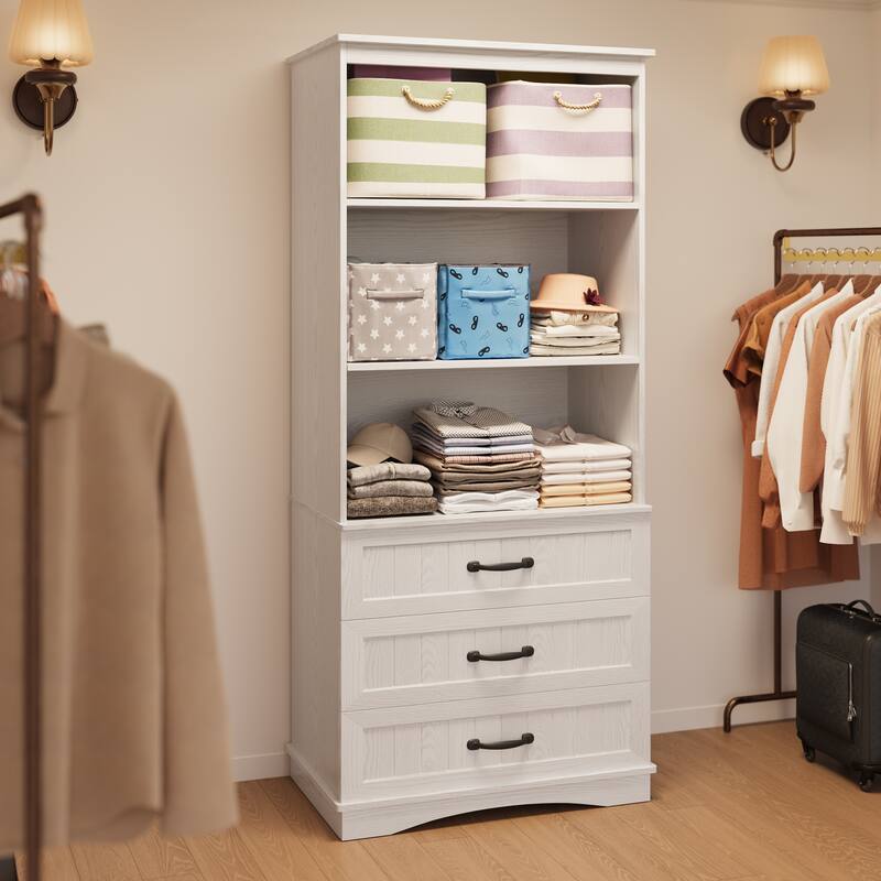70'' Tall Bookcase with 3 Drawers Wooden Bookshelf with Storage Cabinet