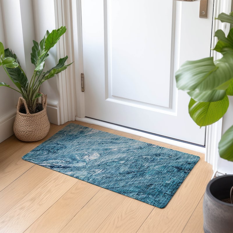 Machine Washable Indoor/ Outdoor Chantille Modern Abstract Rug - 1'8" x 2'6" - Sky