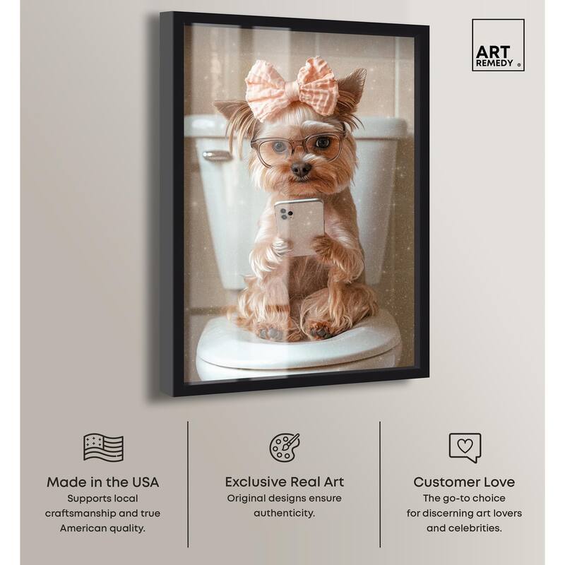 Cute Yorkie on the Toilet Shadowbox by Art Remedy