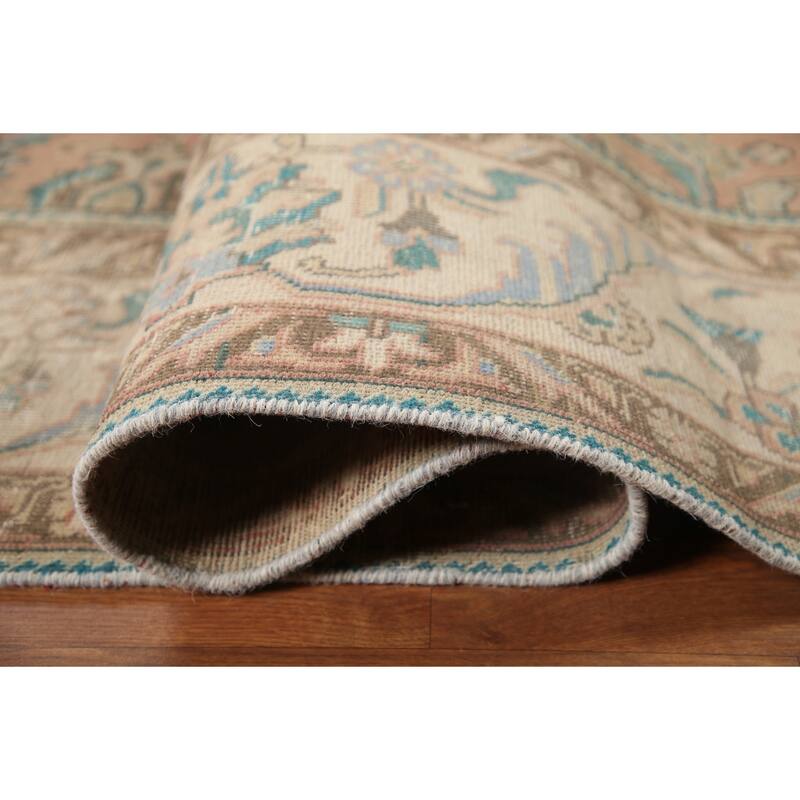 Hand Knotted Oriental 100% Wool Carpet Traditional All-Over Pink Tabriz Area Rug - 12' 4'' X 9' 2''