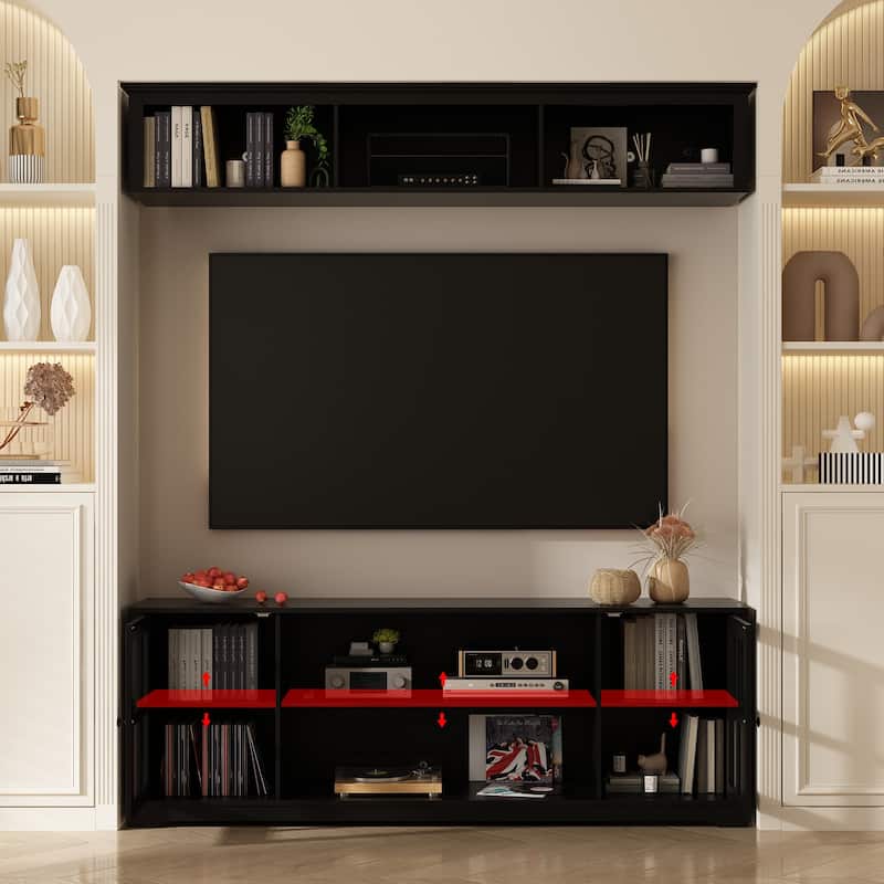Large Modern Wood Entrainment Centers in White TV Stand Wall Cabinet - 68.1"No Side Cabinet - Black