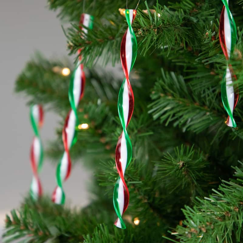 6ct White, Red and Green Candy Swirl Christmas Ornaments 8"
