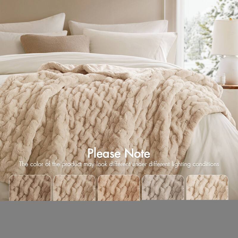 Madison Park Ruched Fur Throw