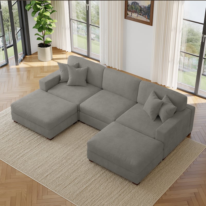 Modern Chenille Oversized Modular Sectional Sofa with 2 Ottoman