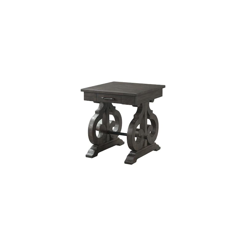 Contemporary End Table - Round Accent Table with Drawer, Chic Living Room Side Table, Smokey Walnut Finish, 22x22x24 - 24