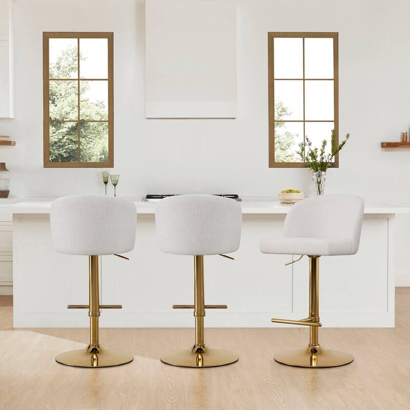 Spruce & Spring Charlotte Modern Adjustable Swivel Bar Stools Set with Arched Footrest - Set of 3 - White-Gold