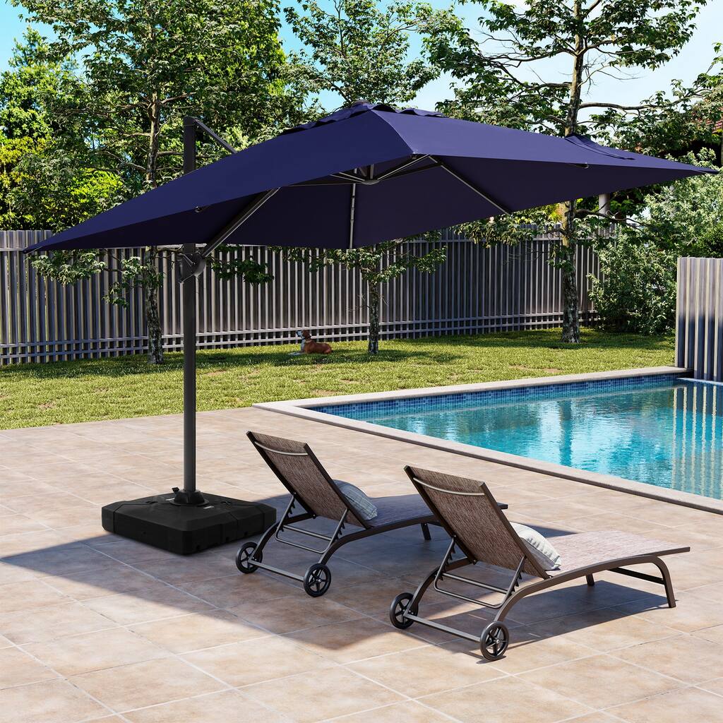Crestlive Patio Umbrella Aluminum 360 Degree Rotation Cantilever Offset Umbrella with Base Weights