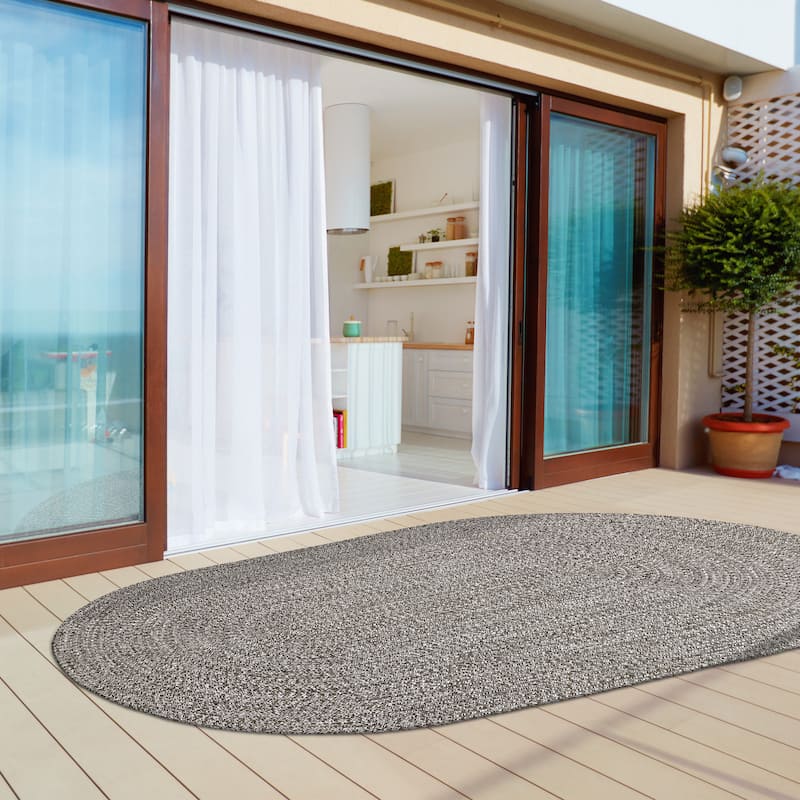 Superior Modern Rustic Bohemian Reversible Multi-Tone Braided Indoor Outdoor Area Rug - 8' x 10' Oval - Charcoal-White