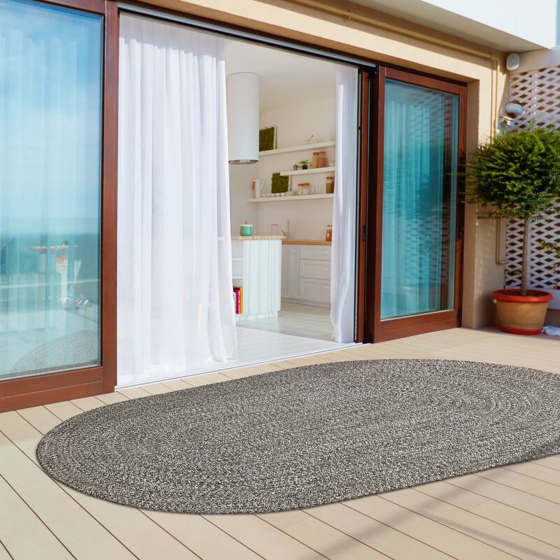 Superior Modern Rustic Bohemian Reversible Multi-Tone Braided Indoor Outdoor Area Rug - 5' x 8' Oval - Charcoal-White